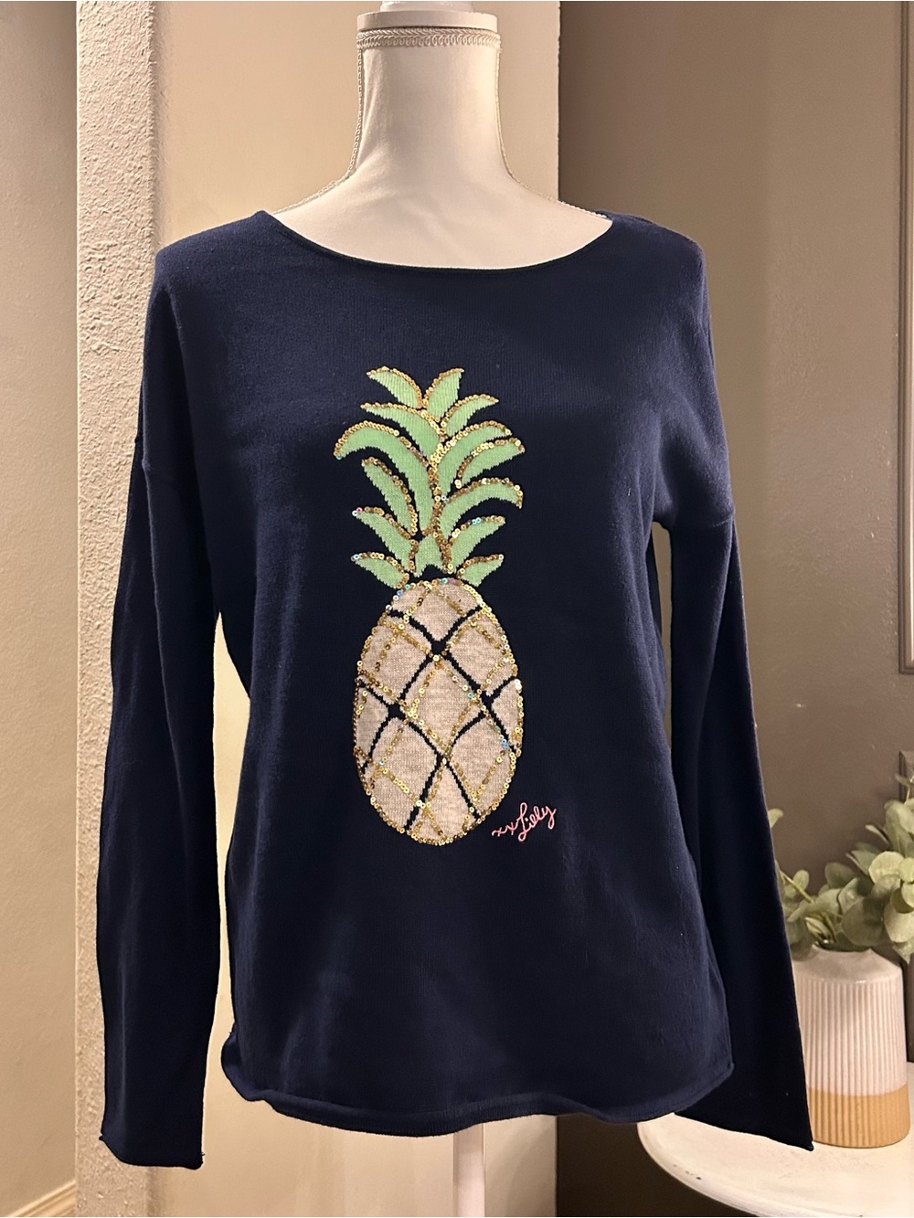 NWT Lilly Pulitzer Navy Sequin Pineapple Pullover